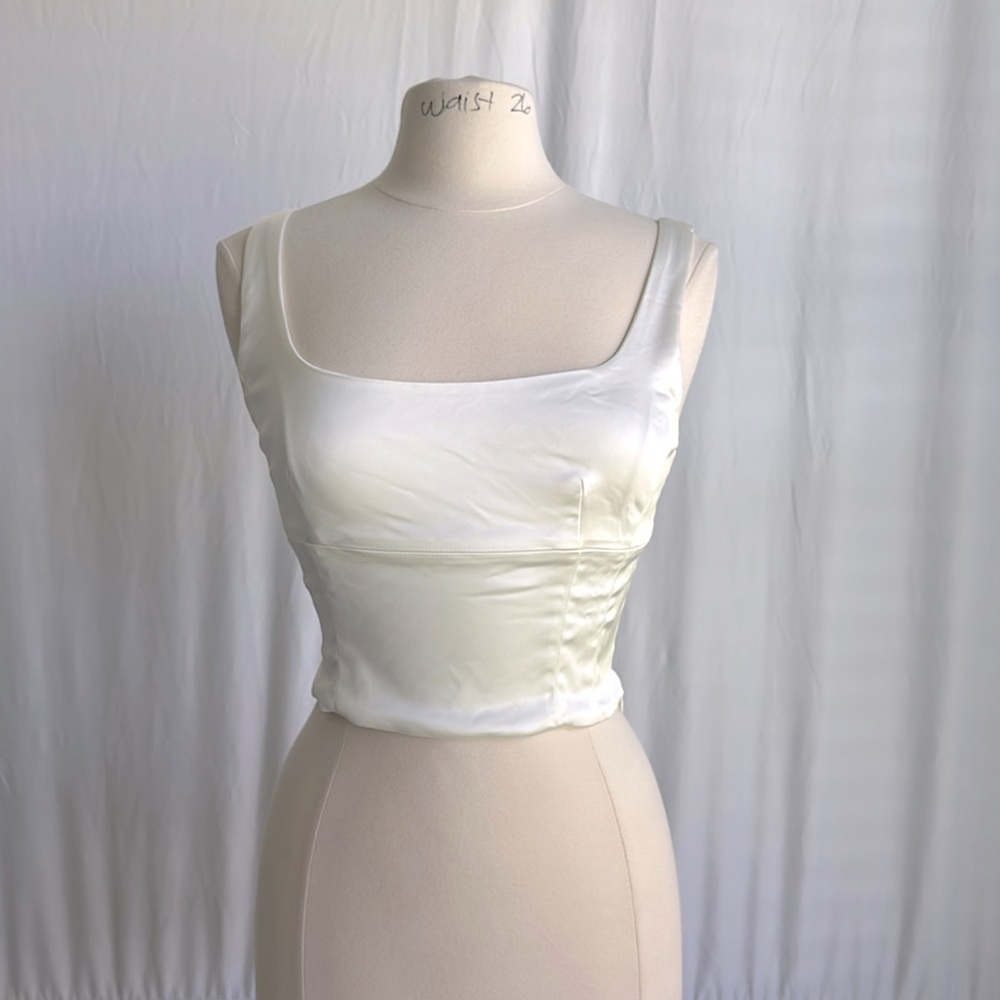Aritzia White Satin Square-Neck Crop Top